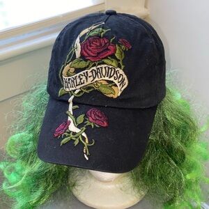 Harley-Davidson Black Hat with Red Rose Design